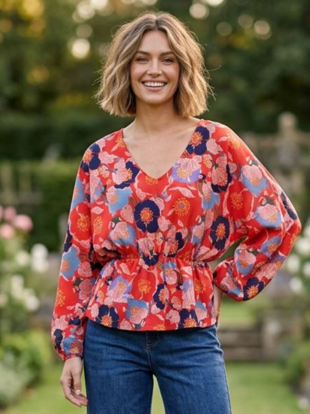 Bucket List Floral Surplice Long Sleeve Blouse